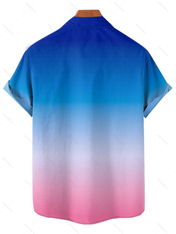 Vacation Couple Outfit Coconut Tree Print Ombre Spaghetti Strap A Line Dress and Roll Up Sleeve Shirt Solid Color Drawstring Shorts Beach Outfit - Bleu S | US 4