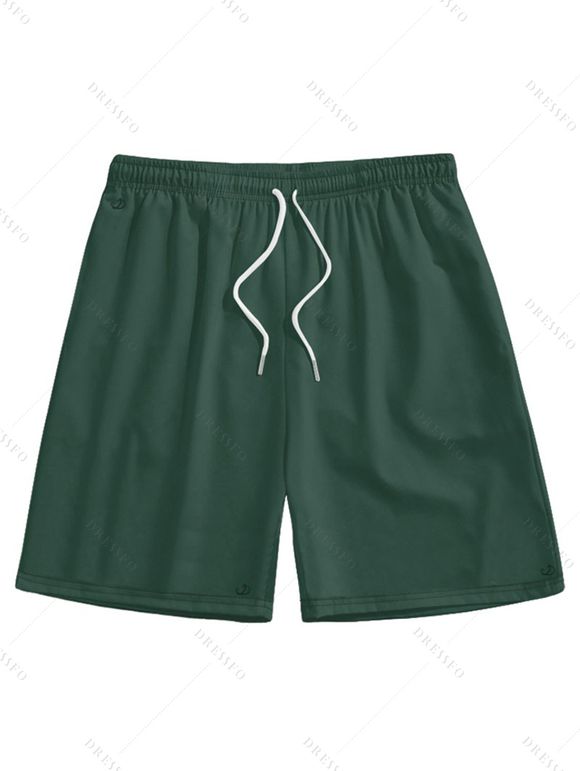 Vacation Couple Outfit Tropical Floral Leaf Pattern Ruched Bust Belted Dress and Roll Up Sleeve Shirt Solid Color Drawstrings Beach Shorts Outfit - Vert profond S | US 4