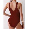 Maillot de Bain Texturé Plissé Au Poitrine en Couleur Unie Une Pièce à Col V - Rouge foncé S | US 4