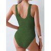 Solid Color Textured Fabric Ruched Bust V-Neck One-Piece Swimsuit - DEEP GREEN XL | US 10