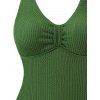 Solid Color Textured Fabric Ruched Bust V-Neck One-Piece Swimsuit - DEEP GREEN XL | US 10