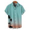 Vacation Couple Outfit Ombre Coconut Tree Spaghetti Strap Tank Dress and Roll Up Sleeve Shirt Solid Color Drawstrings Beach Short Outfit - Vert clair S | US 4