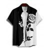 Chemise Décontractée en Couleur Contrastée Motif de Rose Boutonnée à Manches Roulées pour Homme - Noir 5XL