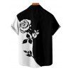 Chemise Décontractée en Couleur Contrastée Motif de Rose Boutonnée à Manches Roulées pour Homme - Noir 4XL