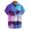 Chemise de Plage de Vacances Palmier Imprimé à Manches Courtes - Bleu 4XL