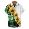 Chemise de Vacances Motif de Tournesol Peinture à Manches Roulées Boutonnée pour Homme - Vert profond XL