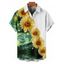 Chemise de Vacances Motif de Tournesol Peinture à Manches Roulées Boutonnée pour Homme - Vert profond XL