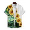 Chemise de Vacances Motif de Tournesol Peinture à Manches Roulées Boutonnée pour Homme - Vert profond 4XL