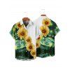 Chemise de Vacances Motif de Tournesol Peinture à Manches Roulées Boutonnée pour Homme - Vert profond XL