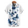 Chemise Décontractée Boutonnée Motif de Papillon à Manches Roulées pour Homme - Bleu 5XL