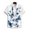 Chemise Décontractée Boutonnée Motif de Papillon à Manches Roulées pour Homme - Bleu 5XL