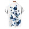 Chemise Décontractée Boutonnée Motif de Papillon à Manches Roulées pour Homme - Bleu 5XL