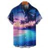 Chemise de Plage Hawaïen Boutonnée Motif de Cocotier à Manches Roulées pour Homme - Bleu profond 4XL