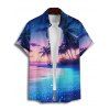 Chemise de Plage Hawaïen Boutonnée Motif de Cocotier à Manches Roulées pour Homme - Bleu profond 5XL