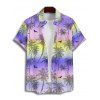 Chemise de Vacances Ombré Arbre de Noix de Coco Imprimé Partout Boutonnée à Manches Roulées pour Homme - multicolor 5XL