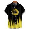 Chemise de Vacances Rayée Contrastée Tournesol Boutonnée à Manches Roulées pour Homme - Noir XL