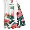 Vacation Couple Outfit Tropical Floral Leaf Pattern Ruched Bust Belted Dress and Roll Up Sleeve Shirt Solid Color Drawstrings Beach Shorts Outfit - Vert profond S | US 4