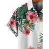 Vacation Couple Outfit Tropical Floral Leaf Pattern Ruched Bust Belted Dress and Roll Up Sleeve Shirt Solid Color Drawstrings Beach Shorts Outfit - Vert profond S | US 4