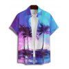 Palm Tree Beach Painting Print A Line V Neck Mini Vacation Dress And Short Sleeve Shirt Matching Outfit - Bleu S | US 4