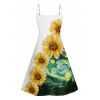 Vacation Couple Outfit Sunflower Painting Pattern Spaghetti Strap Tank Dress and Roll Up Sleeve Shirt Matching Outfit - Vert profond S | US 4