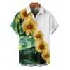 Vacation Couple Outfit Sunflower Painting Pattern Spaghetti Strap Tank Dress and Roll Up Sleeve Shirt Matching Outfit - Vert profond S | US 4