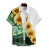 Vacation Couple Outfit Sunflower Painting Pattern Spaghetti Strap Tank Dress and Roll Up Sleeve Shirt Matching Outfit - Vert profond S | US 4