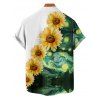 Vacation Couple Outfit Sunflower Painting Pattern Spaghetti Strap Tank Dress and Roll Up Sleeve Shirt Matching Outfit - Vert profond S | US 4