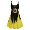 Vacation Couple Outfit Sunflower Butterfly Contrast Color Dress and Roll Up Sleeve Hawaii Shirt Matching Outfit - Noir S | US 4