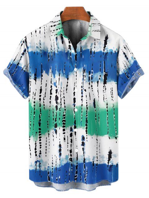 Chemise de Plage Boutonnée Teintée Imprimée à Manches Roulées pour Homme