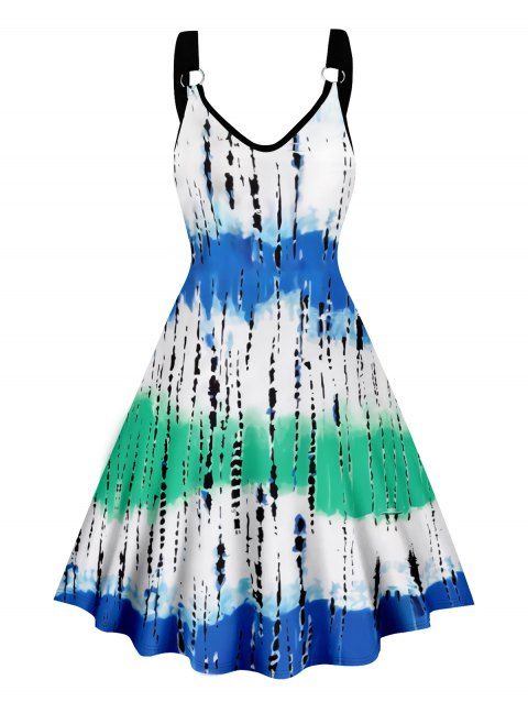 Robe Ligne A Teintée Imprimée à Bretelle Fine