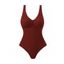 Maillot de Bain Texturé Plissé Au Poitrine en Couleur Unie Une Pièce à Col V - Rouge foncé S | US 4