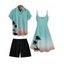 Vacation Couple Outfit Ombre Coconut Tree Spaghetti Strap Tank Dress and Roll Up Sleeve Shirt Solid Color Drawstrings Beach Short Outfit - Vert clair S | US 4