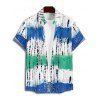 Chemise de Plage Boutonnée Teintée Imprimée à Manches Roulées pour Homme - Bleu XL