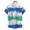 Chemise de Plage Boutonnée Teintée Imprimée à Manches Roulées pour Homme - Bleu XL