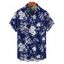 Chemise de Vacances Fleur Motif de Branche D'Arbre Boutonnée à Manches Roulées pour Homme - Bleu profond 5XL