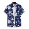 Chemise de Vacances Fleur Motif de Branche D'Arbre Boutonnée à Manches Roulées pour Homme - Bleu profond 4XL