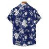 Chemise de Vacances Fleur Motif de Branche D'Arbre Boutonnée à Manches Roulées pour Homme - Bleu profond 4XL