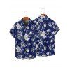 Chemise de Vacances Fleur Motif de Branche D'Arbre Boutonnée à Manches Roulées pour Homme - Bleu profond XL