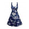 Women's Clothing Flexible Floral Digital Printed Neckline Hit Chicken Eyelet Tie Shoulder Strap Dress with Short Sleeve Shirt - Bleu profond S | US 4