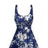 Women's Clothing Flexible Floral Digital Printed Neckline Hit Chicken Eyelet Tie Shoulder Strap Dress with Short Sleeve Shirt - Bleu profond S | US 4