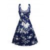 Women's Clothing Flexible Floral Digital Printed Neckline Hit Chicken Eyelet Tie Shoulder Strap Dress with Short Sleeve Shirt - Bleu profond S | US 4