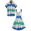 Vacation Couple Outfit Tie Dye Printed O Ring Strap A Line Tank Dress and Roll Up Sleeve Shirt Matching Outfit - Bleu S | US 4