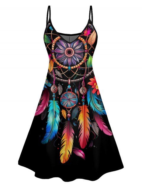 Robe Vintage Ligne A à Bretelle Fine Motif de Fleur