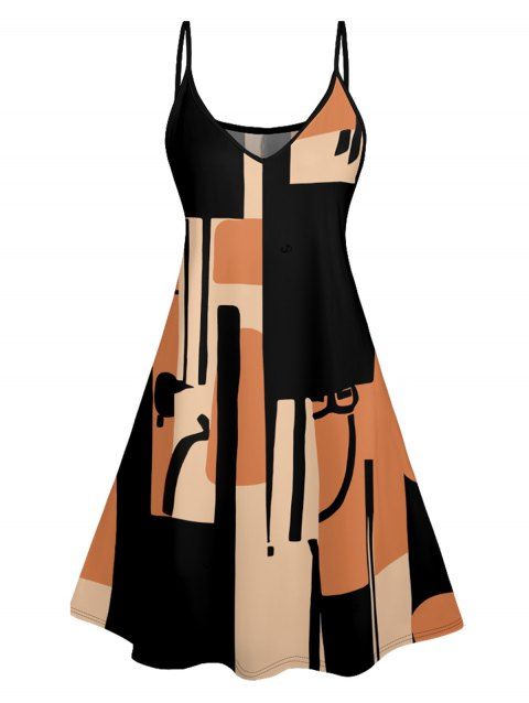 Robe Ligne A Géométrique en Blocs de Couleurs à Bretelle Fine