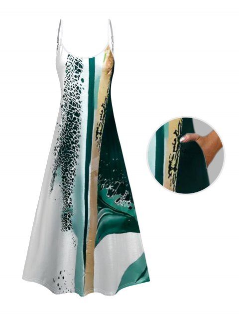 Robe Longue Décontractée Texturée Imprimée avec Poche à Bretelle Fine