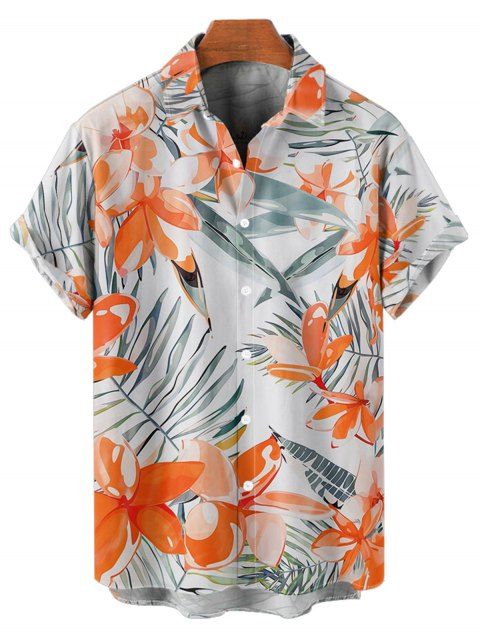 Chemise de Plage de Vacances Fleur Tropicale Imprimée Boutonnée à Manches Roulées pour Homme