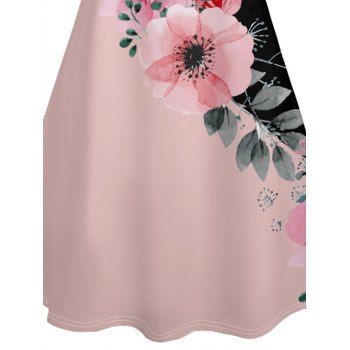 Contrast Color Floral Pattern Vacation Dress Spaghetti Strap V Neck A Line Tank Dress
