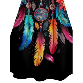 Dream Catcher Pattern Vintage Dress Spaghetti Strap A Line Vacation Tank Dress