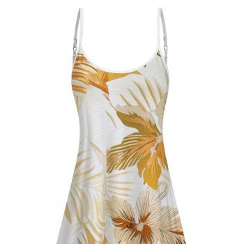 Allover Tropical Leaf Floral Pattern Vacation Dress Spaghetti Strap Pocket A Line Beach Long Dress