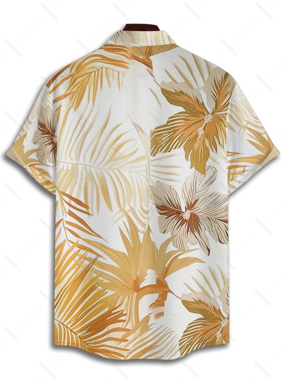 Chemise de Vacances Hawaïen Fleurie Feuille Tropicale Imprimée Boutonnée à Manches Roulées pour Homme - café lumière XL